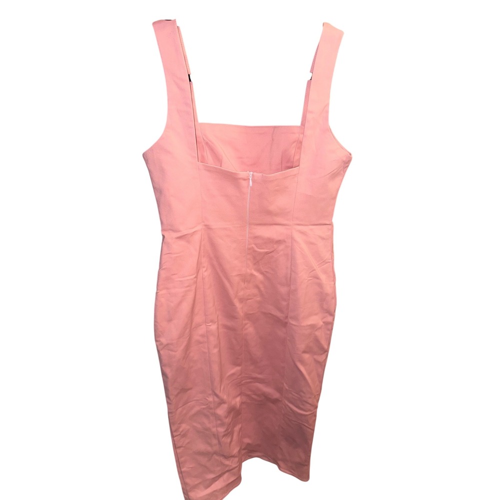 Hello Molly Pink Square Neck Midi Dress Side Slit Sheath US 8 - Picture 4 of 6